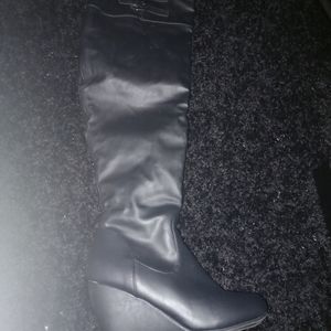Black thigh high wedge boots